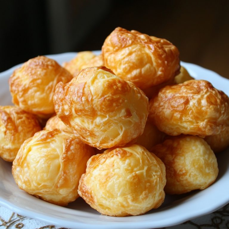 Pequeñas gougères de queso recién horneadas, doradas y aireadas, servidas como aperitivo sobre una bandeja