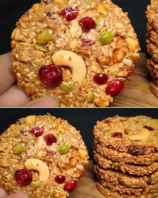 Galletas saludables sin azúcar, harina ni mantequilla, decoradas con chocolate negro y llenas de frutos secos y semillas.